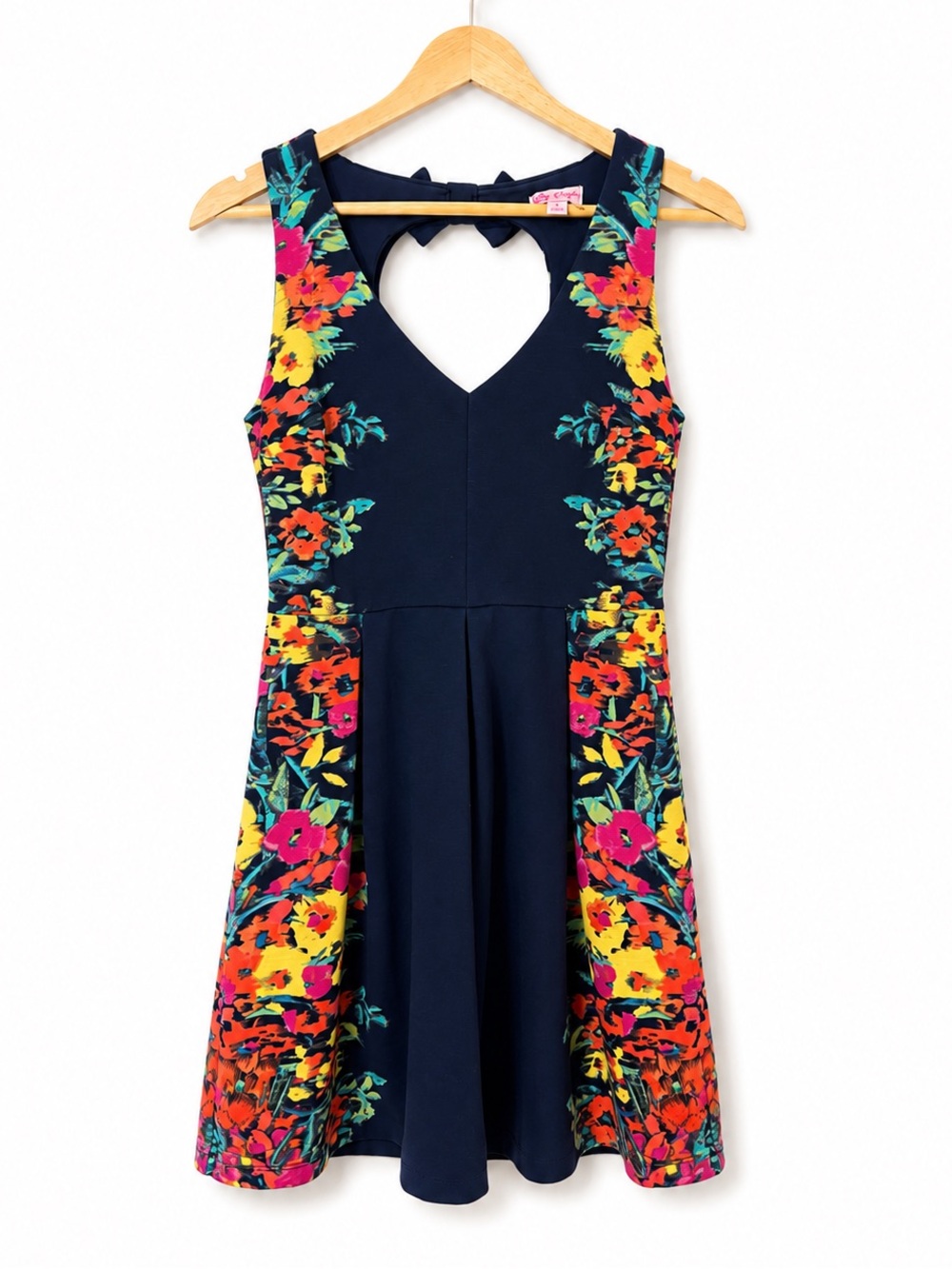 Candie’s Y2K Navy Floral Fit & Flare Cutout Bow Dress Size M
